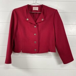 Vintage Pendleton Jacket Womens 8 Red Wool Silver Buttons Western Made USA 70s